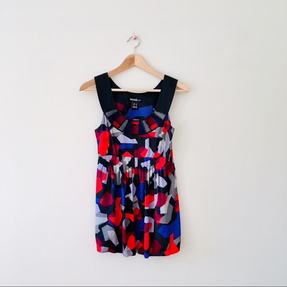 Kensie Silk Tank Top Geometric Abstract Sleeveless Blouse Small